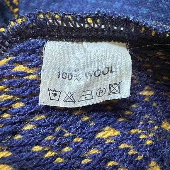 Vintage 70s/80s Norleander Blue Yellow Fair Isle Wool Cardigan size XL - Picture 5 of 5